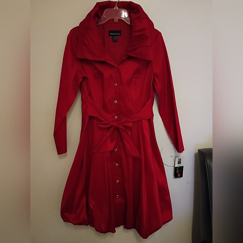 Frank Lyman Design Red Bubble Hem Long Sleeve Dress Sz 14 NWT